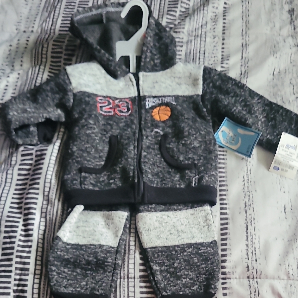 Gray and Black Basketball Hoodie Set
